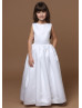 White Satin Bows Back Long Flower Girl Dress